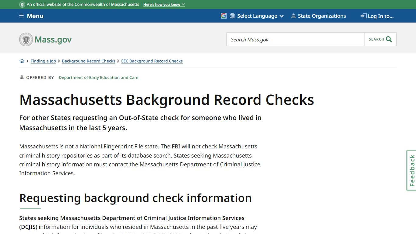 Massachusetts Background Record Checks | Mass.gov