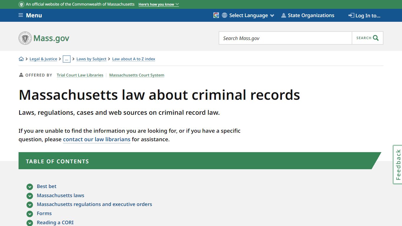 Massachusetts law about criminal records | Mass.gov